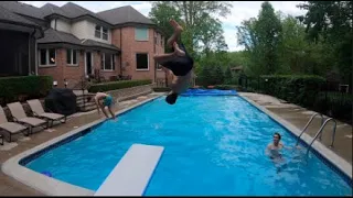 double front flip into pool 