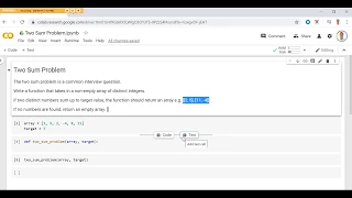 Two Sum Coding Interview Problem with Python using Google Colab