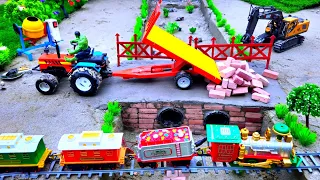 diy mini tractor making bricks bridge and metal railling construction science project @MaiwMilky