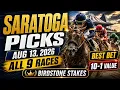 Saratoga Race Track Picks August 13 2026 All 9 Races Birdstone Stakes Best Bets 10-1 Value