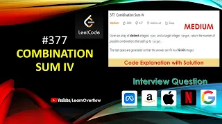 Combination Sum IV LeetCode 377 Dynamic Programming Learn Overflow