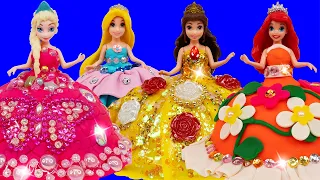 Disney Princesses Dress Up - Sparkle Clay Dresses for Miniature Ariel, Belle, Rapunzel & Frozen Elsa