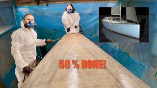 Halfway Done! Exterior Lamination Progress On Our 50ft Sailboat – Ep. 375 RAN Sailing