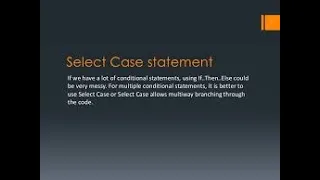 Lecture on Select Case statement in visual basic decision structure
