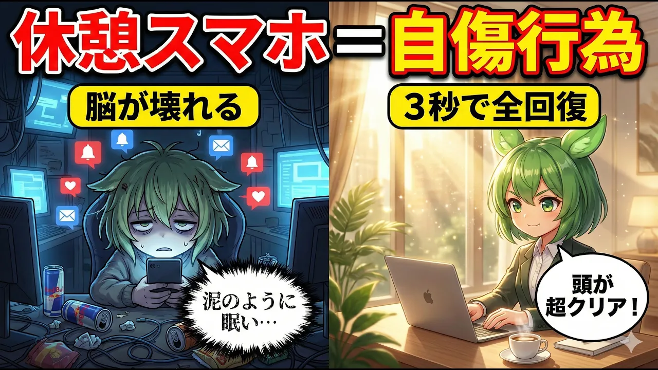【脳科学】「休憩中のスマホ」は自傷行為です。IQが激減する最悪の習慣と、脳を物理的に全回復させる『3つの裏技』【ずんだもん&ゆっくり解説】
