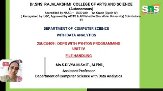 File Handling OOPS with Python Programming SNS INSTITUTIONS