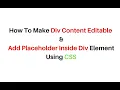 Empty Div Placeholder Contenteditable Using CSS Stylesheet