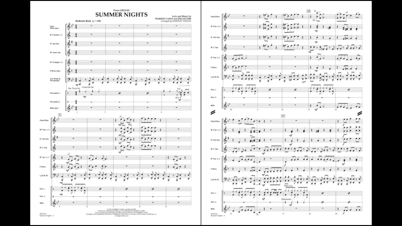 Summer Nights arranged by Johnnie Vinson