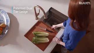 Ruvati Dual Tier Pro Workstation Kitchen Sink with Two Levels of Accessories including Cutting Board