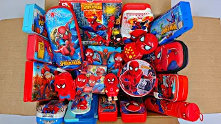 Unboxing Spiderman toys & stationery - video game, calculator pencil box, big sharpener, cute eraser