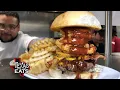Monstrous onion ring burger at Walk Ons Texas Eats