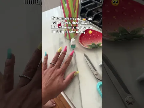 My son is so sweet 🥲 He made me a nail set out of straws #diynails #crafts #short #momlife