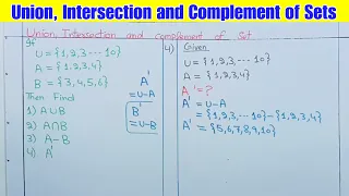 Union intersection and complement of sets