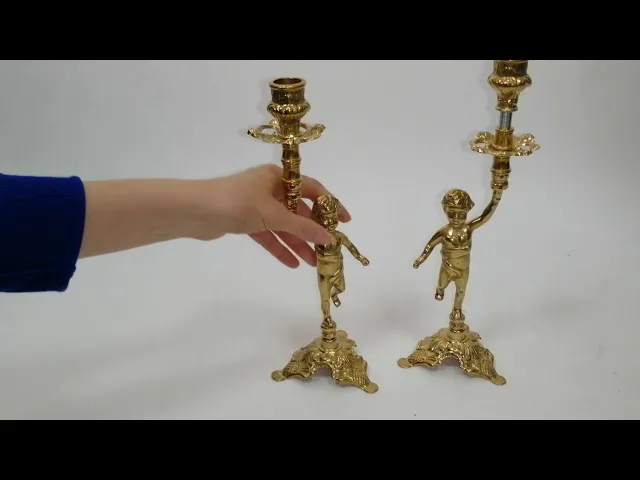 Видео-обзор Пара подсвечников на 1 свечу 'Купидончики', цвет золото