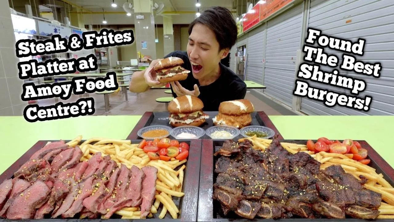 Incredible Steak & Beef Rib Platter!   We Found The BEST Hawker Shrimp Burger at Amoy Food Centre!