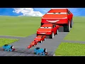 Big \u0026 Small Tesla Cybertruck Lightning Mcqueen vs Trains Thomas | BeamNG.Drive