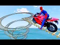 Download Lagu الأبطال الخارقين على القضبان دوامة قمع جسر 🏍️🐱‍SPIDER MAN!on Motorcycle in Spiral Bridge Stunt Rid