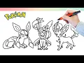 Pokemon Speed coloring Book pages for kids Eevee evolution Glaceon Espeon and Leafeon