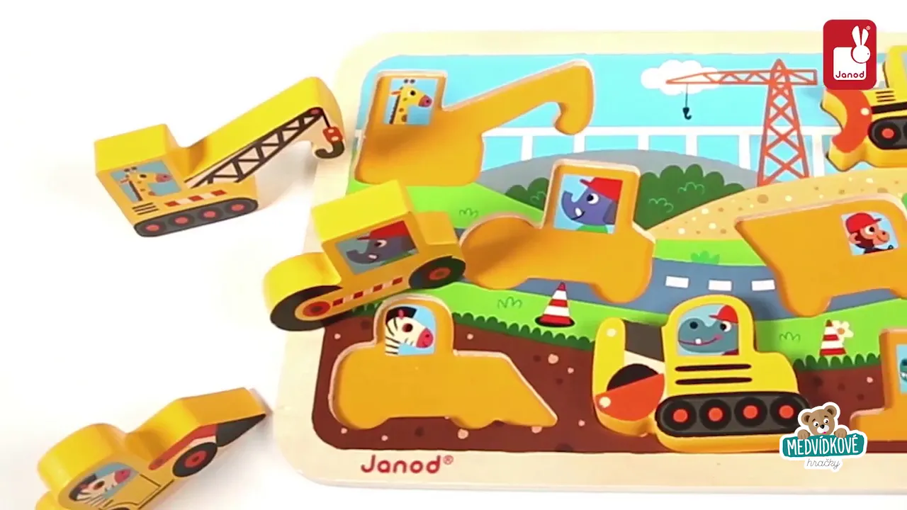 Puzzle pro nejmenší - Dřevěné puzzle pro nejmenší Stavební auta Chunky Janod - 4