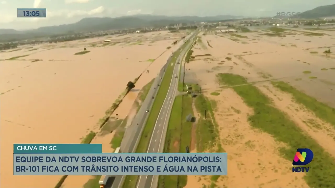 Equipe NDTV sobrevoa regiões atingidas por chuvas e BR-101 fica com trânsito intenso