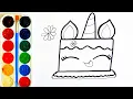 How to draw a unicorn cake Drawing lessons for children Coloring page Easy drawing
