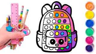 La Vuelta al Cole 🏫 Dibuja y Colorea una MOCHILA Kawaii Pop It 🎒 Videos para niños