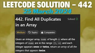 LeetCode Problem 442 Find All Duplicates in an Array C Language 25 March 2024