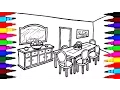 Coloring Pages Dining Table and Chairs l Mirror l Dining Room Drawing Pages To Color For Kids