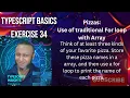TypeScript basics exercise 34 Pizzas - Use of traditional For loop with Array