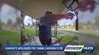 shows Kentucky State House candidate take campaign flyer from someone s mailbox