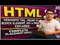 HTML Semantic Tags Explained Block vs Inline Elements div span Web Dev Day 3 - Udaan 1 0
