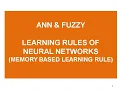 L 17 Memory Based Learning Rule of Neural Network
