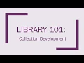 Library 101 Collection Development