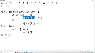Find unique values in the array using hash Python coding