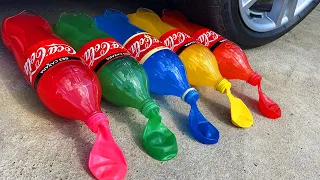 Crushing Crunchy & Soft Things by Car! EXPERIMENT: Car vs Color Coca Cola Balloons