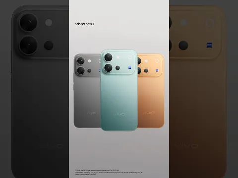 The new vivo V80 in Sunrise Anthem, Stellar Black & Horizon Blue. Pre-book now.