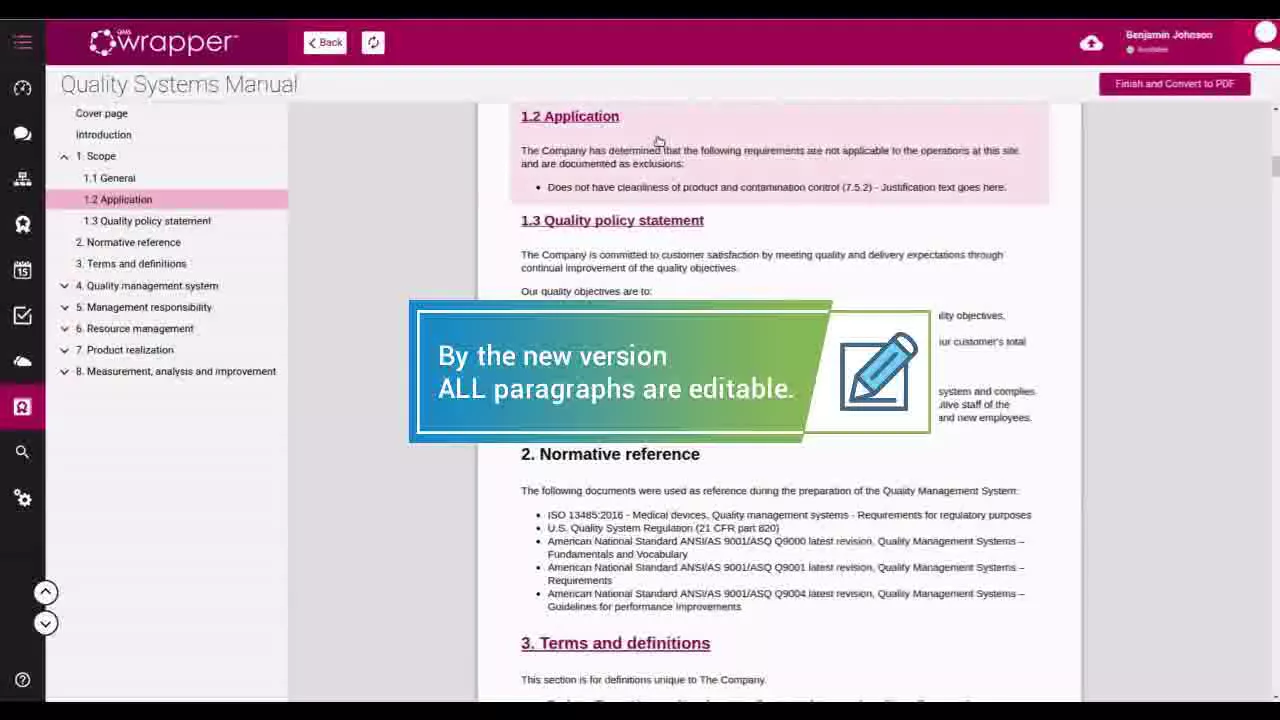 The qmsWrapper Quality System Manual Creator & GAP Report Tool