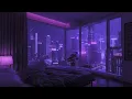 TechnoTopia Serene Purple Room City Lights View Relaxing Gentle Rain Sounds 1 Hour