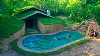 65 Days Build The Most Amazing Underground Roof Grass Hobbit House With Swimming Pool