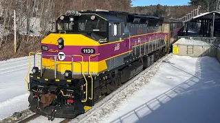 MBTA Single-Stripe Retro Heritage Unit 1130 arriving and departing the Wachusett MBTA station