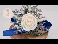 Creme Rose Wedding Wrist Corsage Boutonniere Sola Wood Dried Flowers Satin Royal Blue Ribbon