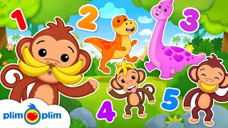 Five Little Dinosaurs 🦕 + Five Little Monkeys Jumping on the Bed | Counting Kids Songs by Plim Plim