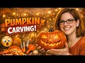 Carving a Clown Face and Cat into a Pumpkin