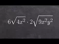 Math tutorial for multiplying two radical expressions together by first simplifying