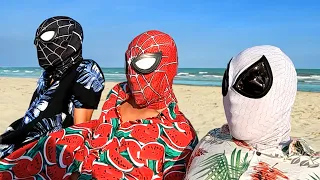 Download TEAM SPIDER-MAN in REAL LIFE || ONE DAY On THE BEACH ( Live Action ) MP3