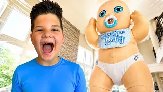 Caleb PLAYS with a GIANT BABY in Our House! Pretend Play Kids Story with Mom!