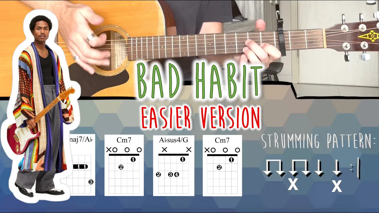 Bad Habit - Steve Lacy | Easy Guitar Tutorial with chords and strumming pattern