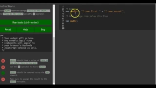Concatenating Strings with Plus Operator freeCodeCamp Basic Javascript