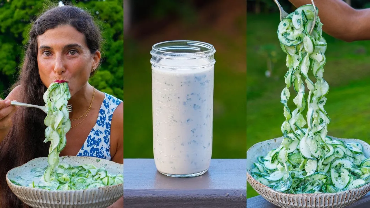 Best Creamy Cucumber Noodle Dish with Tzatziki Sauce  Easy Refreshing Raw Vegan Dinner Recipe! 