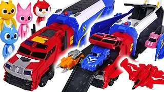 miniforce x commando x carrier 3 mode transform defeat the dinosaur and villain dudupoptoy